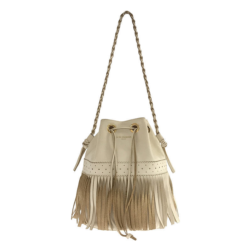 Jm Davidson Fringe Carnival L Leather Drawstring Bag White Womens Leather