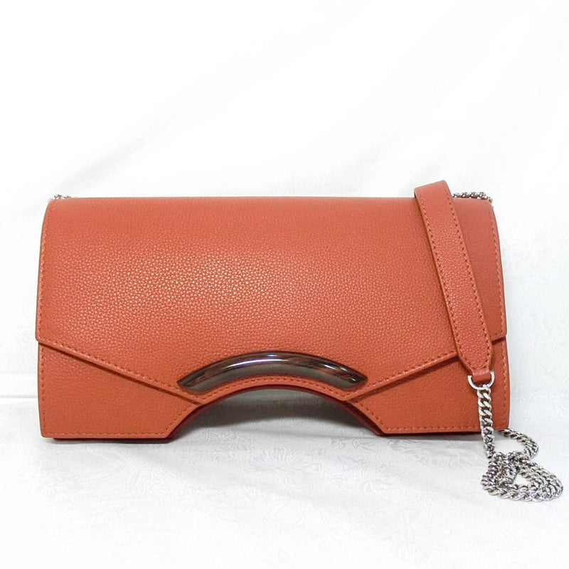 Tasaki Por Reliquiae 2-way Chain Shoulder Clutch Bag Reddish Brown Leather