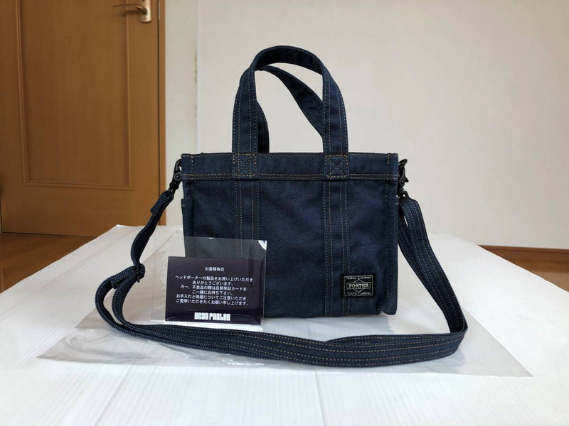Porter Head Denim Jeans Navy Shoulder Bag Mini Square Pouch Travel Hiking