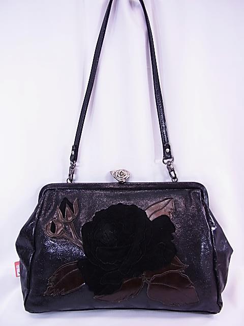 Susannah Hunter Leather Rose Shoulder Bag Black Vintage Style Purse Womens