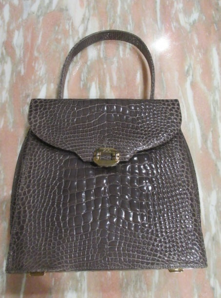Alfredo Roth Ar Crocodile Handbag Mirror Accessory Case West Germany Vintage