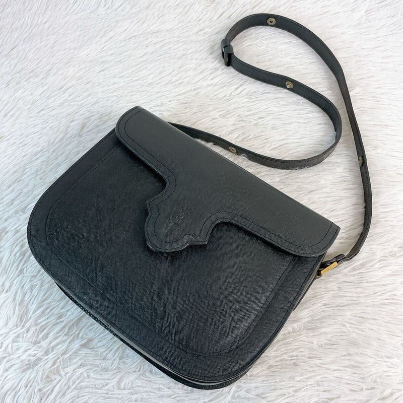 Ysl Yves Shoulder Bag Black Leather Vintage Bag Designer Handbag
