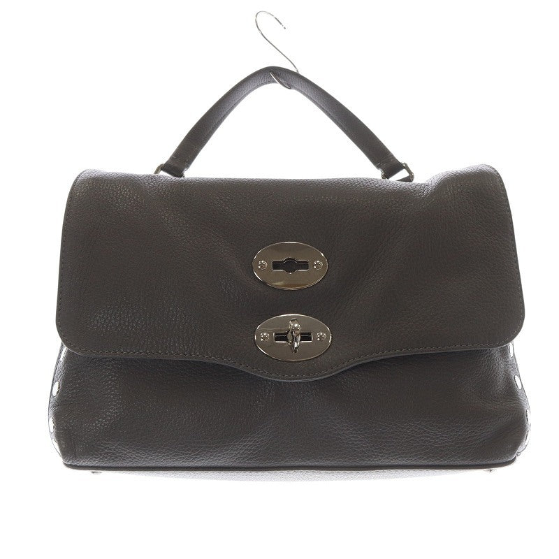 Postina 2-way Studded Leather Handbag Shoulder Bag Gray Sr41 Womens