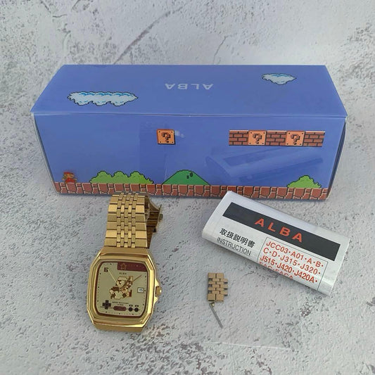Seiko ALBA Super Mario Famicom Quartz Watch 10ATM 38.3mm Gold Dial Question