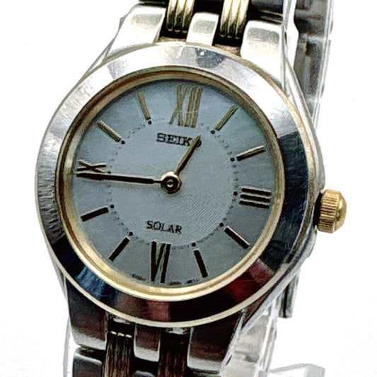 Seiko Solar Ladies Watch Silver Dial Roman Index Silver Gold Stainless Steel