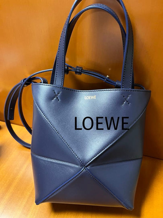 LOEWE Puzzle Fold Tote Mini Navy Calfskin 2-Way Shoulder H20 W16.5 D9.5cm