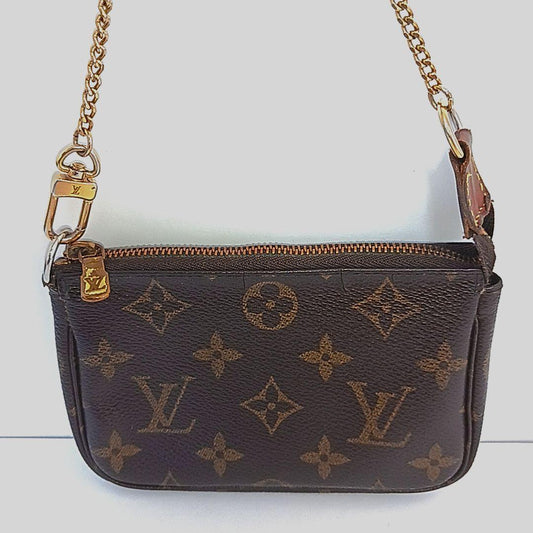 LOUIS VUITTON Mini Pochette Accessoires Pouch Leather Brown FL1024 10x14.5x3cm