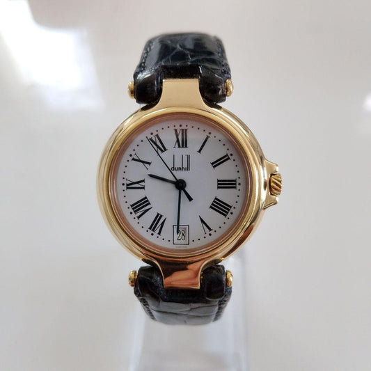 Dunhill Mens Quartz Movement Watch Crocodile Leather Date New Battery Running