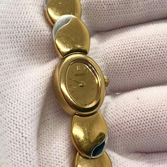 SEIKO 1E20 5590 Ladies Quartz Gold Bracelet Watch 5 Jewels 335 1985 Oval 15mm