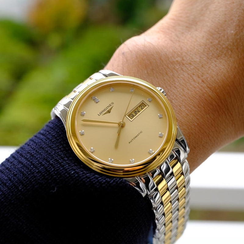 Longines Automatic Watch Gold Silver Tone Luxury Mens Dress Watch Elegant
