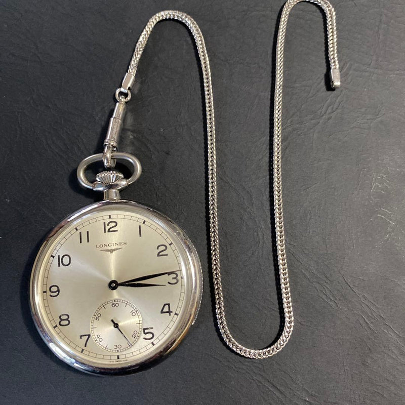 Longines Silver Pocket Watch Antique Style Mechanical Movement Collectible