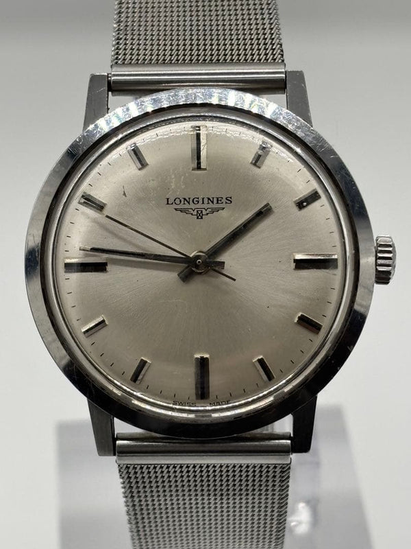 Longines Silver Hand-wound Watch Mens Model Working Condition Mechanical