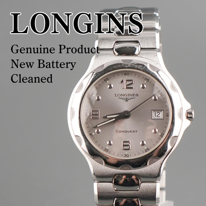 Longines Conquest Date Watch Battery Quartz Working Mens Stainless Steel Analog