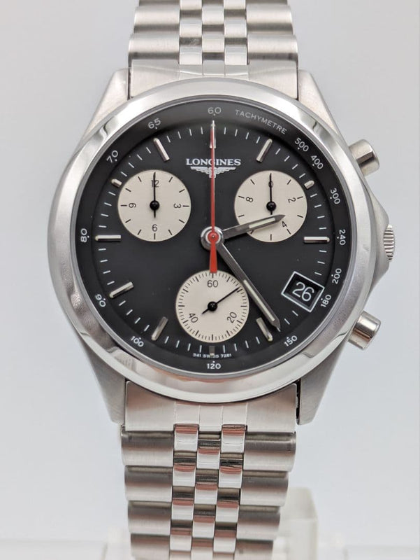 Longines Chronograph Reverse Panda 7281 Wristwatch Working Mechanical Watch