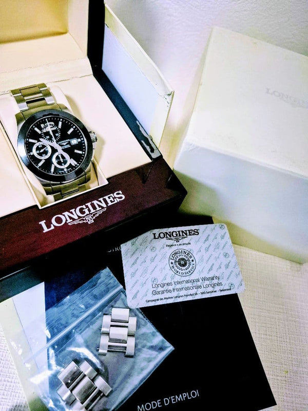 Longines Conquest Chronograph Automatic Watch Stainless Steel Wristwatch