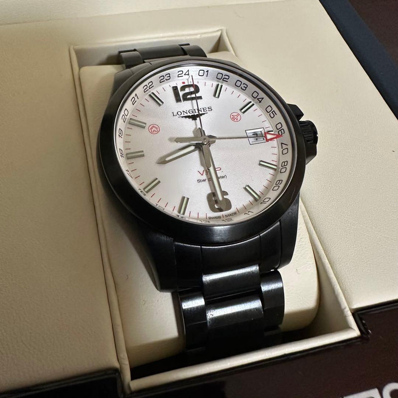 Longines Conquest V.h.p. Gmt Watch Stainless Steel Quartz Dual Time Zone Sports