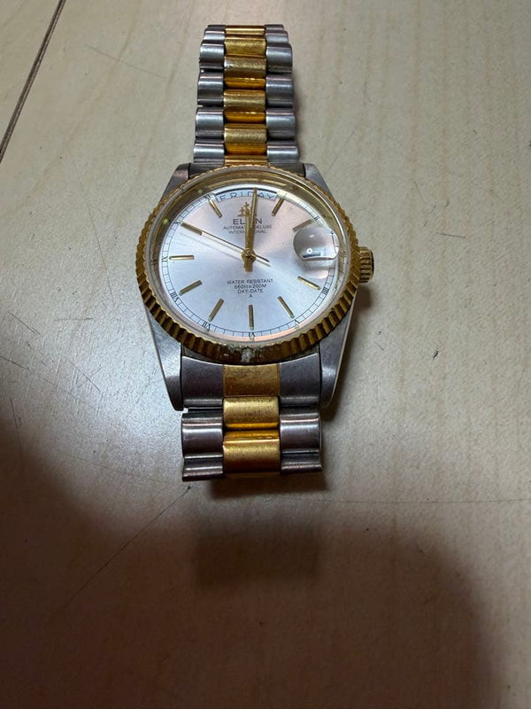 Elgin Day-date Mens Watch Quartz Analog Wrist Watch Stainless Steel Band Dress