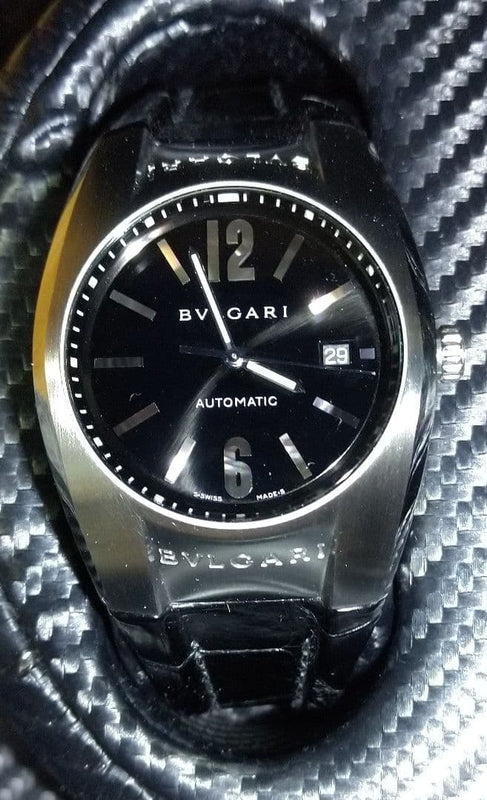 Bvlgari Ergon Automatic Watch Black Dial Crocodile Leather Strap Luxury Mens