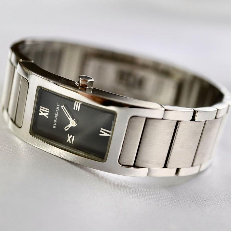 1467 Mens Watch Square Black Dial Silver Band Stainless Steel Luxury