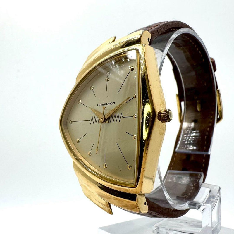 Hamilton Ventura 6108 Battery Watch Gold Dial Early Reissue Model Quartz