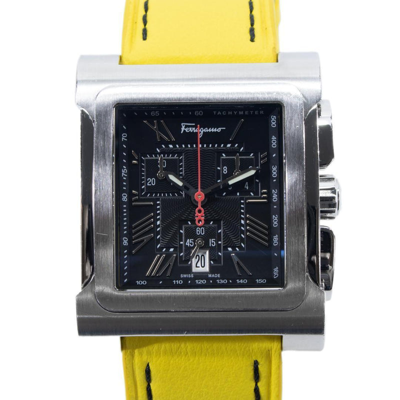 Salvatore Ferragamo Palazzo Mens Watch Chronograph Black Yellow Square Logo
