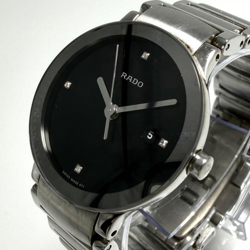Rado Centrix Watch Diamond Accents Black Dial Quartz Movement Elegant Dress