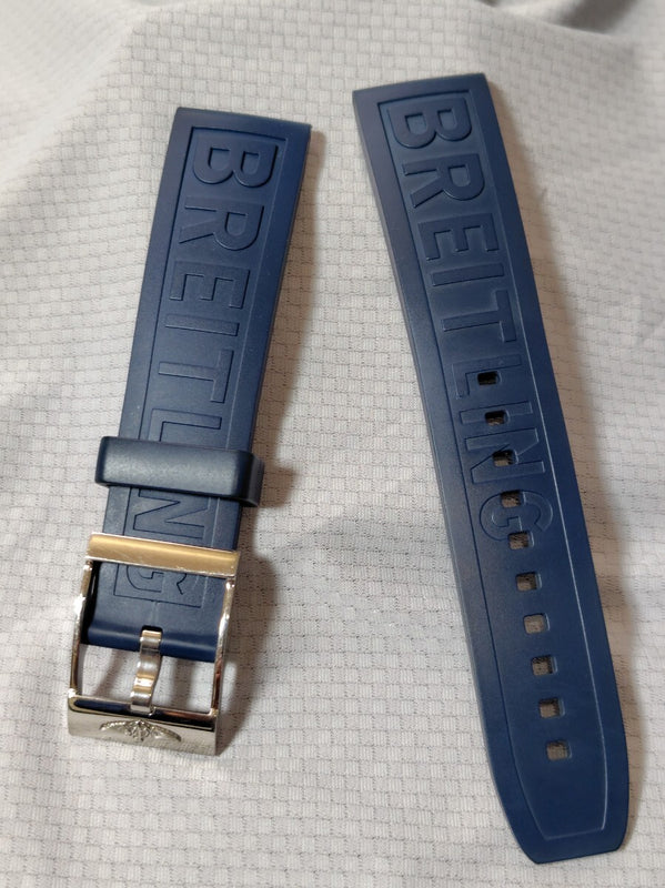 Breitling Rubber Strap 22-20mm Navy Blue With Buckle Genuine Replacement Band