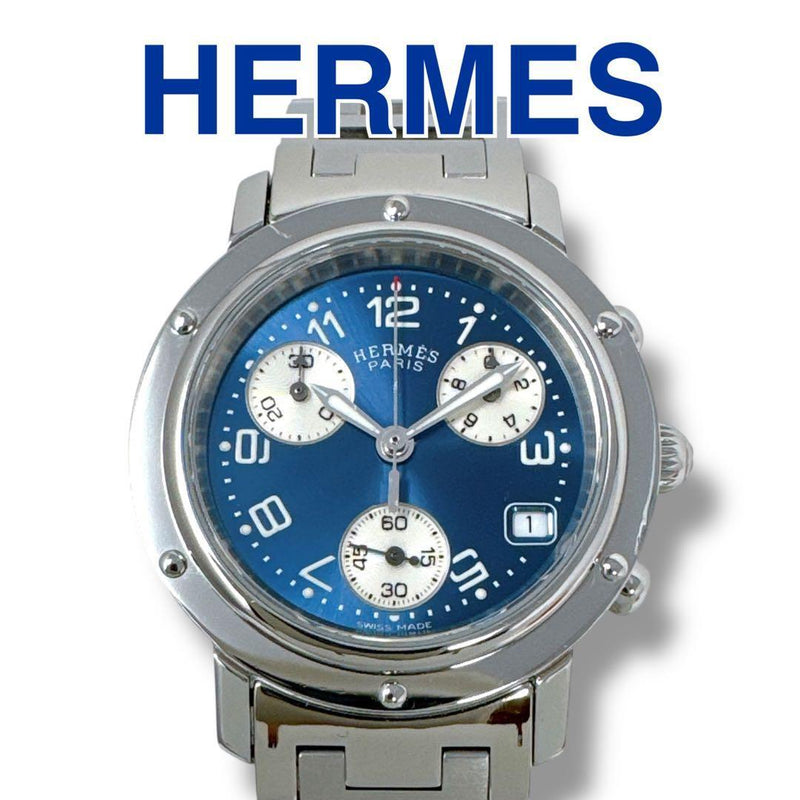 Hermes Clipper Cl1.310 Chronograph Navy Dial Silver Quartz Womens Watch. Luxury