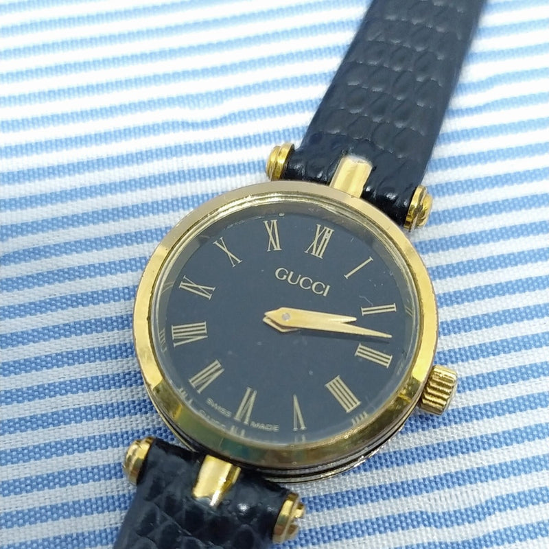 Gucci Black Line Quartz Watch Swiss Made Gg Logo Sherry Line Working Overhauled