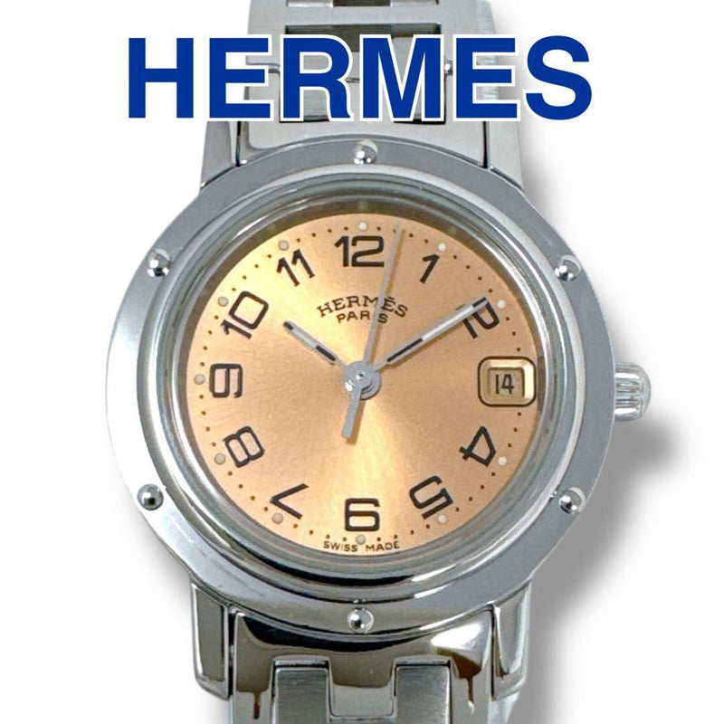 Hermes Clipper Cl4.210 D-buckle Womens Watch Orange Dial Stainless Steel Quartz