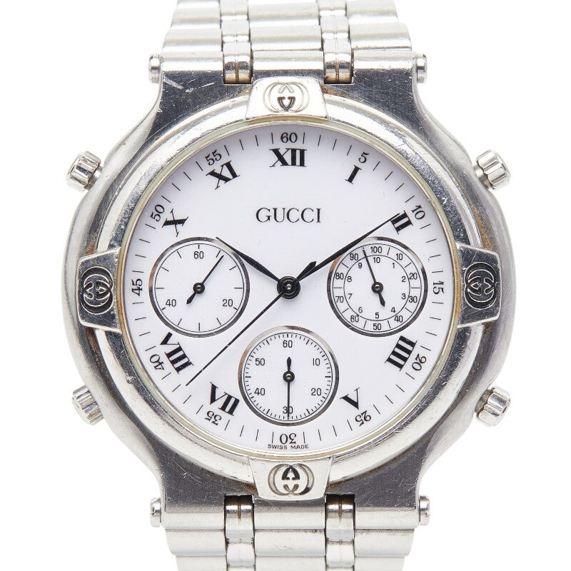 Gucci 9300 Chronograph Watch Quartz White Dial Stainless Steel Mens Wrist Watch