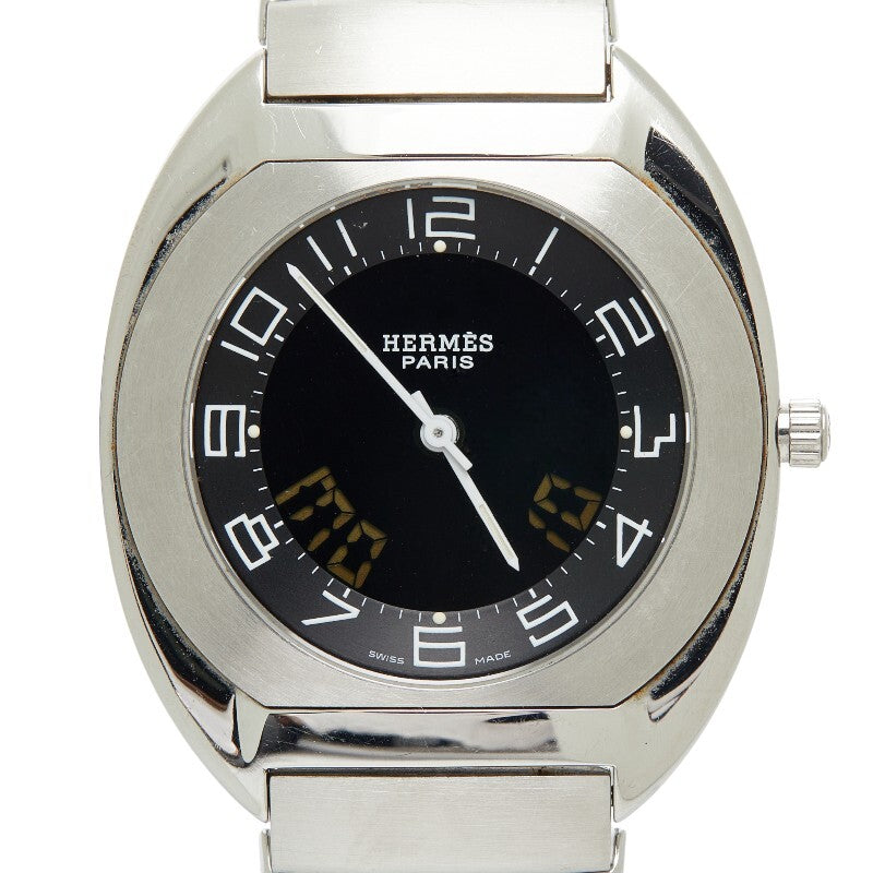Hermes Espace Es1.710 Mens Watch Quartz Black Dial Stainless Steel Luxury