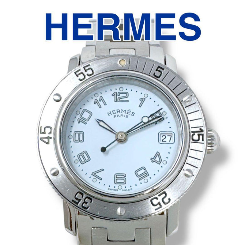 Hermes Clipper Diver Cl5.210 White Dial Silver Quartz Womens Watch Working