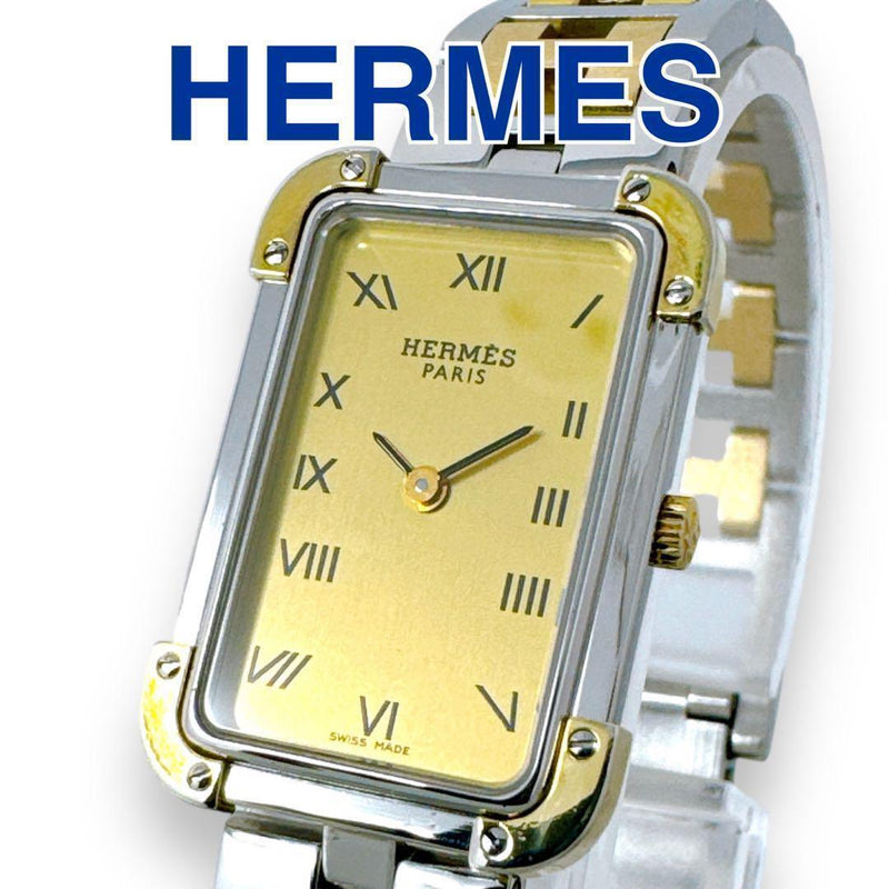 Hermes Croisiere Cr1.240 Womens Watch Gold Silver Gold Dial Quartz Stainless