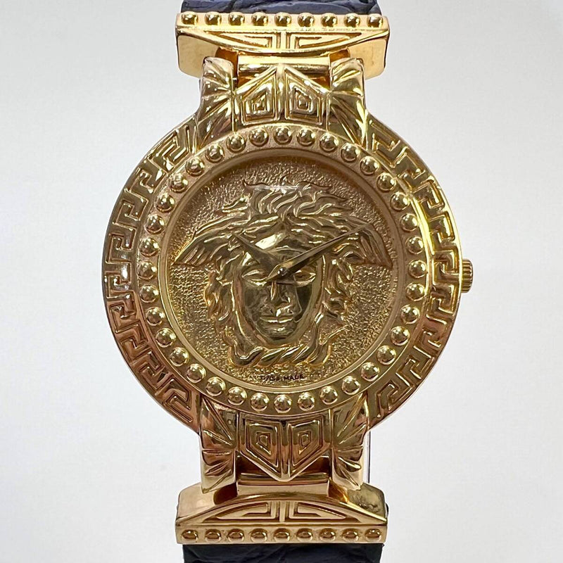 Gianni Versace Medusa Coin Watch 7008002 Womens Gold Black Quartz Watch 30mm