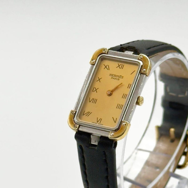 Hermes Croisiere Gold Ladies Watch. Quartz Two-hand Gold Dial Square Case Roman