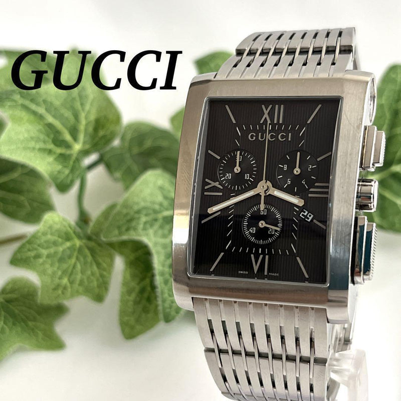 Gucci G-metro 8600m Chronograph Mens Watch Silver Stainless Steel With Black