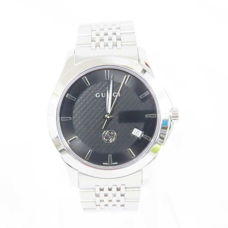 Gucci G-timeless Watch 126.4 Ya1264106 Mens Black Dial Stainless Steel Quartz