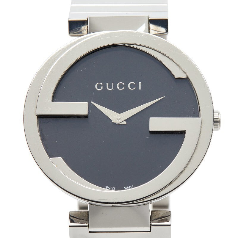 Gucci Interlocking G Watch 133.3 Quartz Black Dial Stainless Steel Mens Wrist