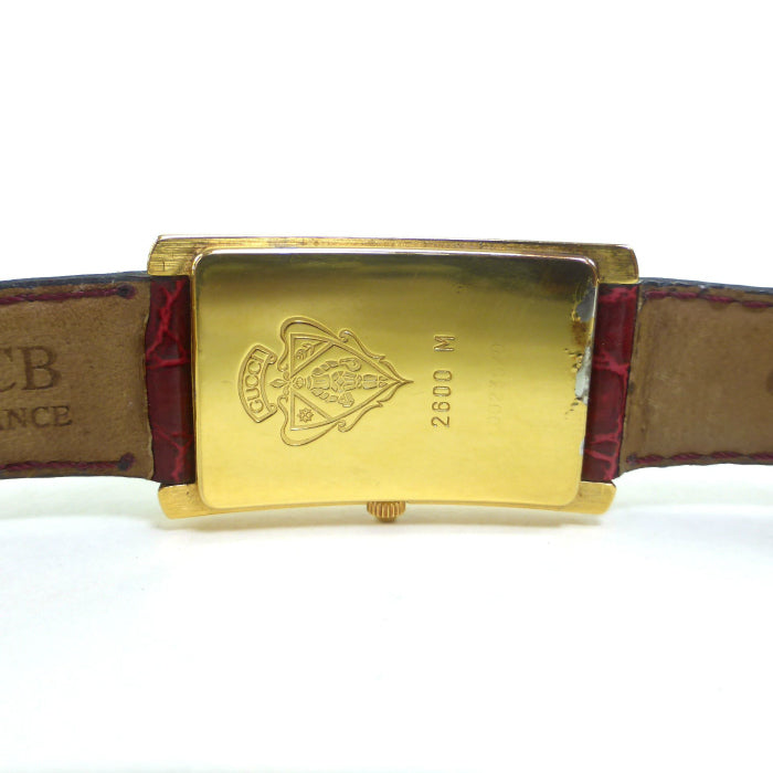 Gucci 2600m Vintage Rectangular Watch Quartz Movement White Dial Womens Dress