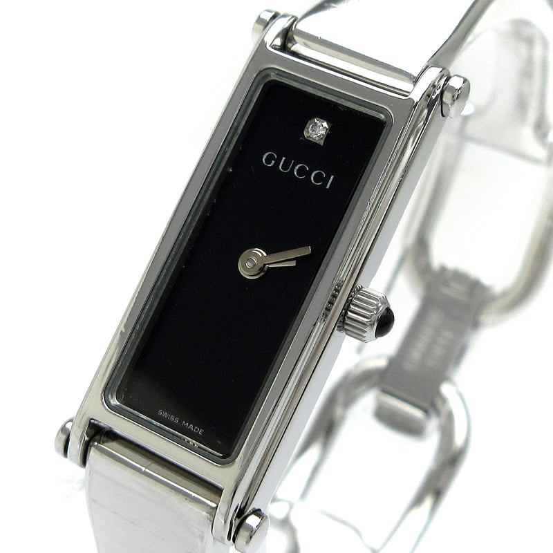 Gucci 1500l Ya015555 Bangle Watch Womens Diamond Accent Black Dial Quartz With