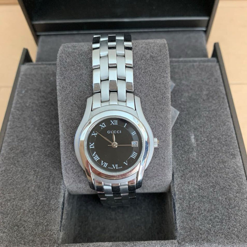 Gucci 5500l Womens Watch Black Dial Swiss Made Stainless Steel Luxury Timepiece