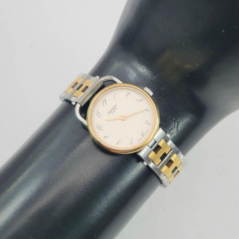 Hermes Arceau Ladies Watch Two-tone Quartz Ivory Dial Gold Silver Round Case H