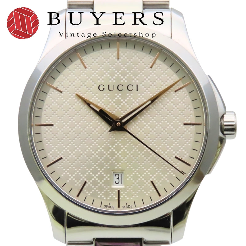 Gucci G-timeless Watch 126.4 Stainless Steel Silver Dial Diamante Pattern Mens