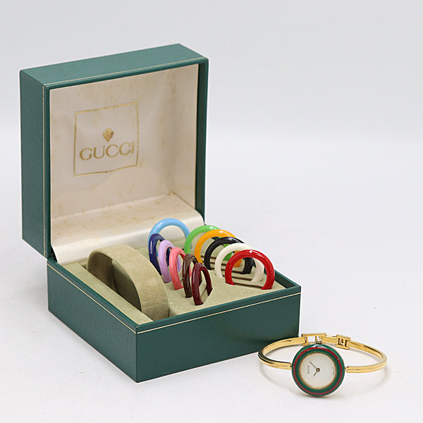 Gucci Change Bezel 1112.2 Quartz Ladies Watch White Dial Boxed 0061600 3bjt