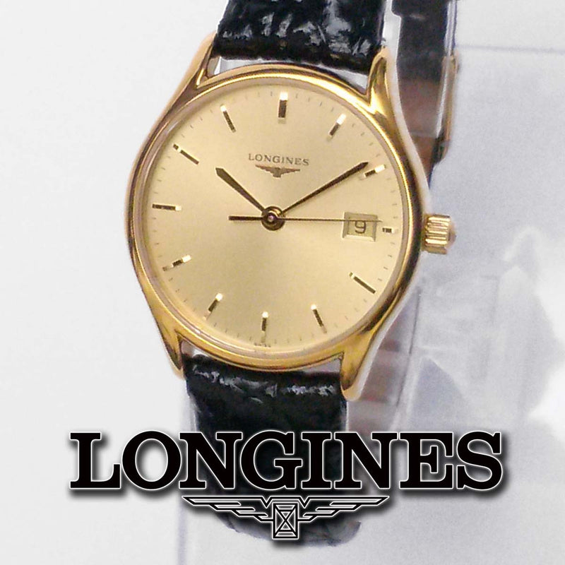 Longines L4.259.2 Ladies Quartz Watch Gold-plated Leather Strap Champagne Dial