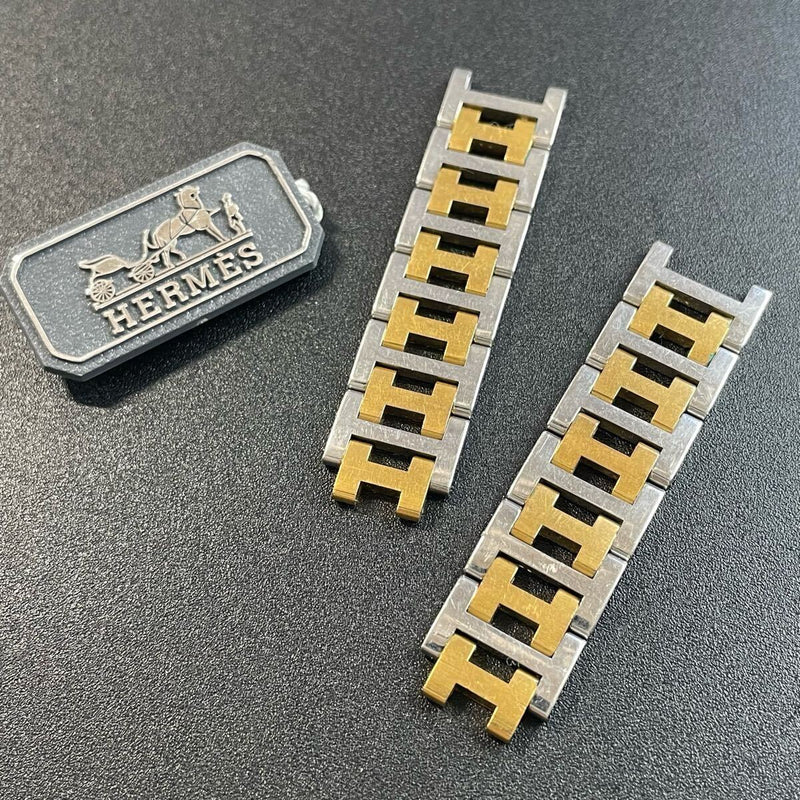 Hermes Clipper Watch Links Stainless Steel Bracelet Gold Combination 14mm