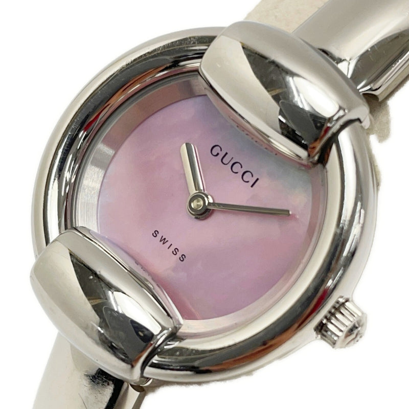 Gucci Bangle Watch 1400l Pink Shell Silver Tone Quartz Womens Watch Fashion