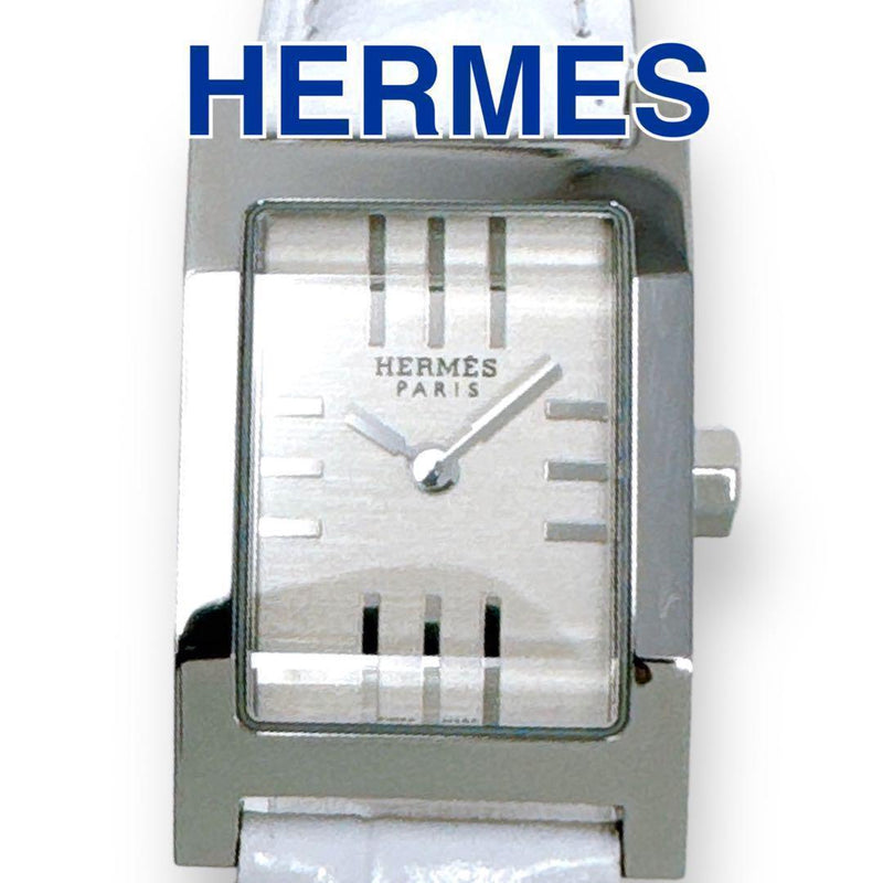 Hermes Tandem Ta1.210 Womens Quartz Watch Silver-gray Dial White Leather Strap