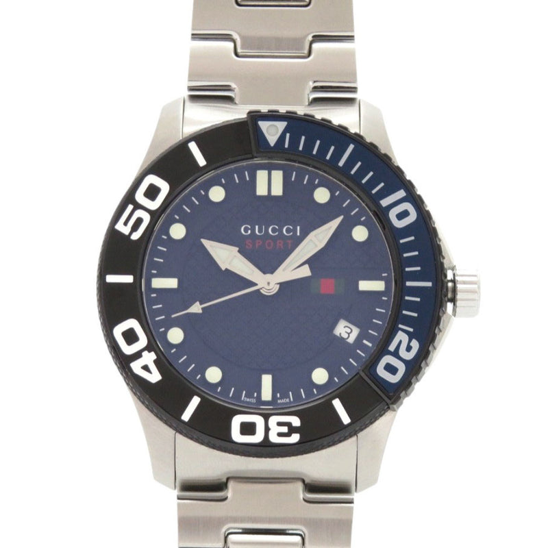 Gucci G-timeless Sport 126.2 Ya126282 Quartz Watch Ss Navy Dial Mens Wristwatch